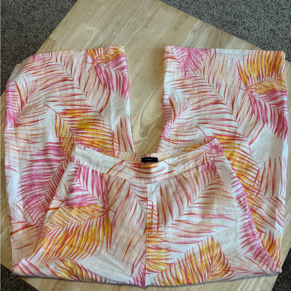 Tahari Tropical Leaf Print Pants Linen